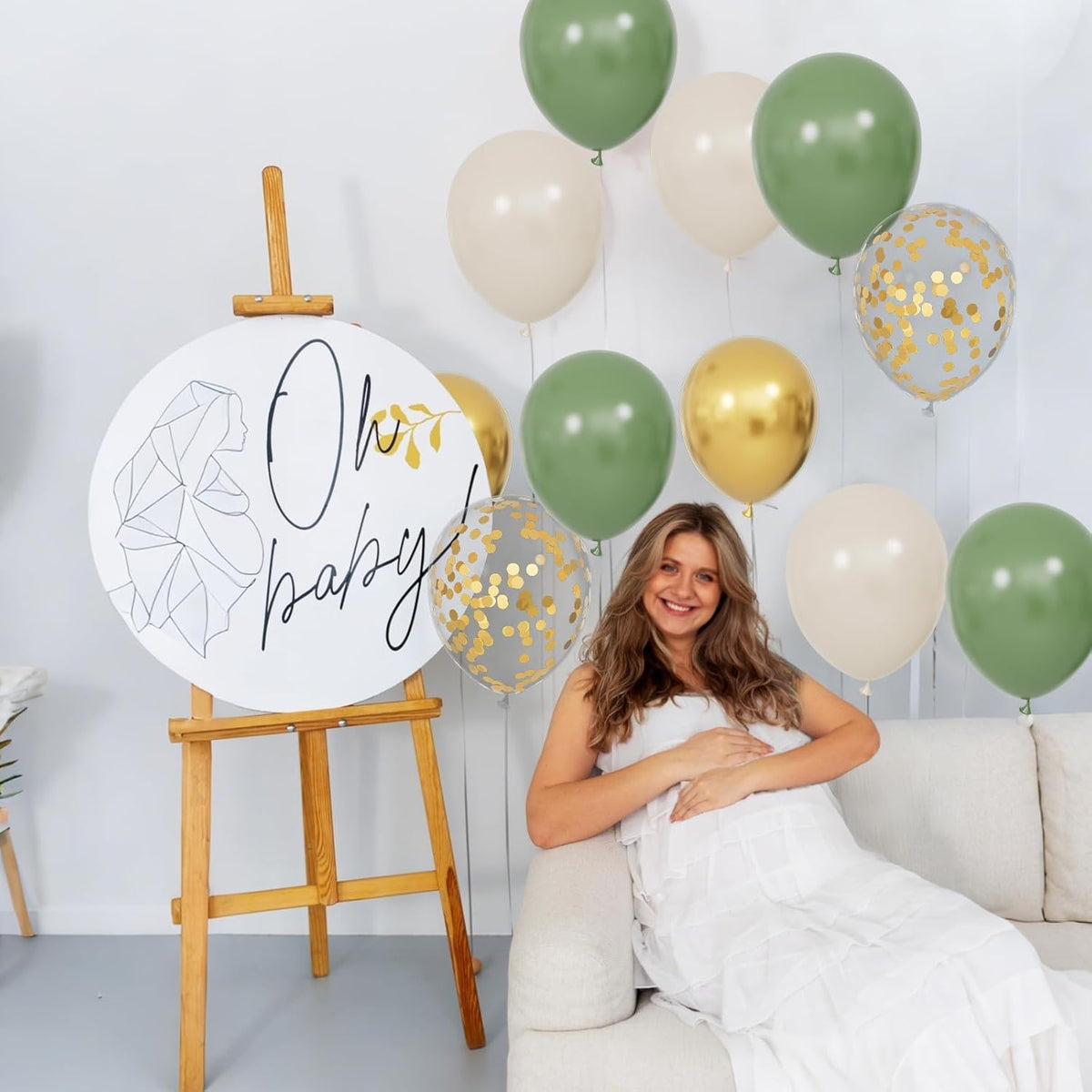 68Pcs Balloons Kit 12 Inch, Sage Green Balloon Sand White Metallic Gold Balloon Confetti with