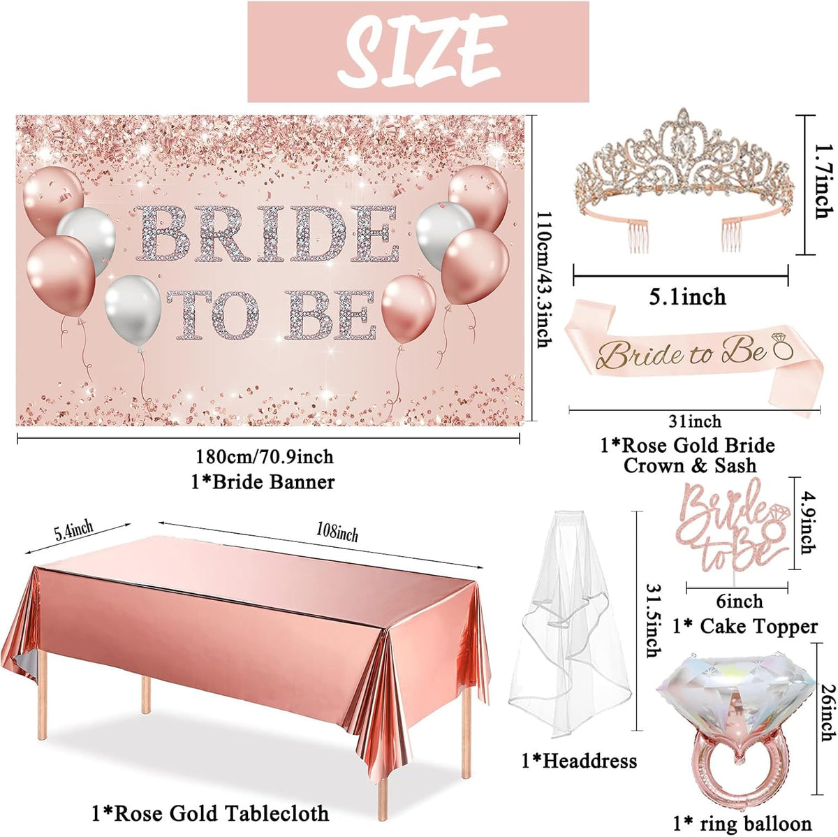 Trgowaul Bachelorette Party Decorations for Women, Rose Gold Bride to Be Banner, Bridal Shower