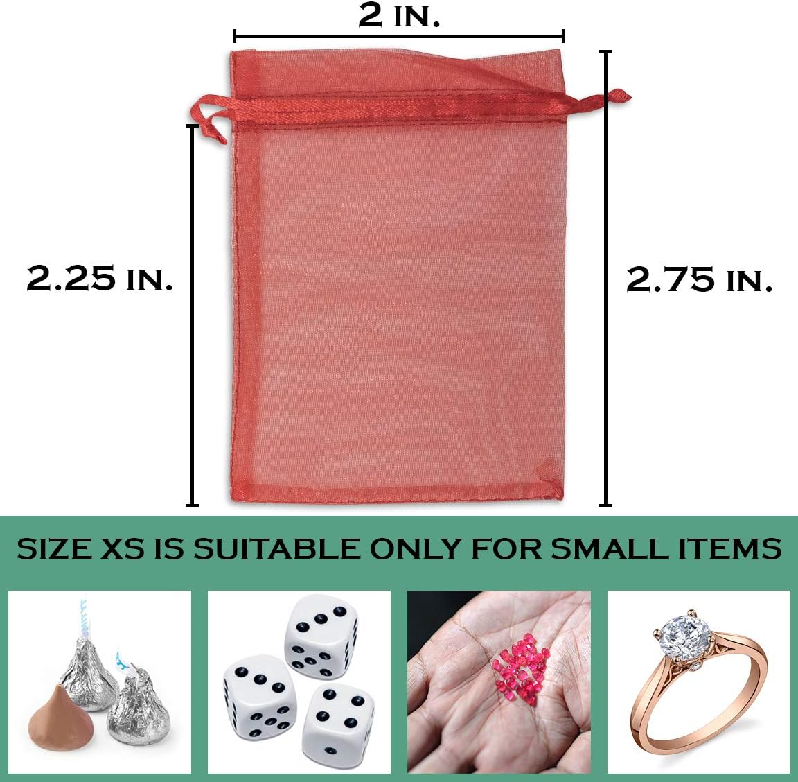 TheDisplayGuys 48-Pack 2" x 2-3/4" Red Sheer Organza Gift Bags with Drawstring, Jewelry Candy Treat