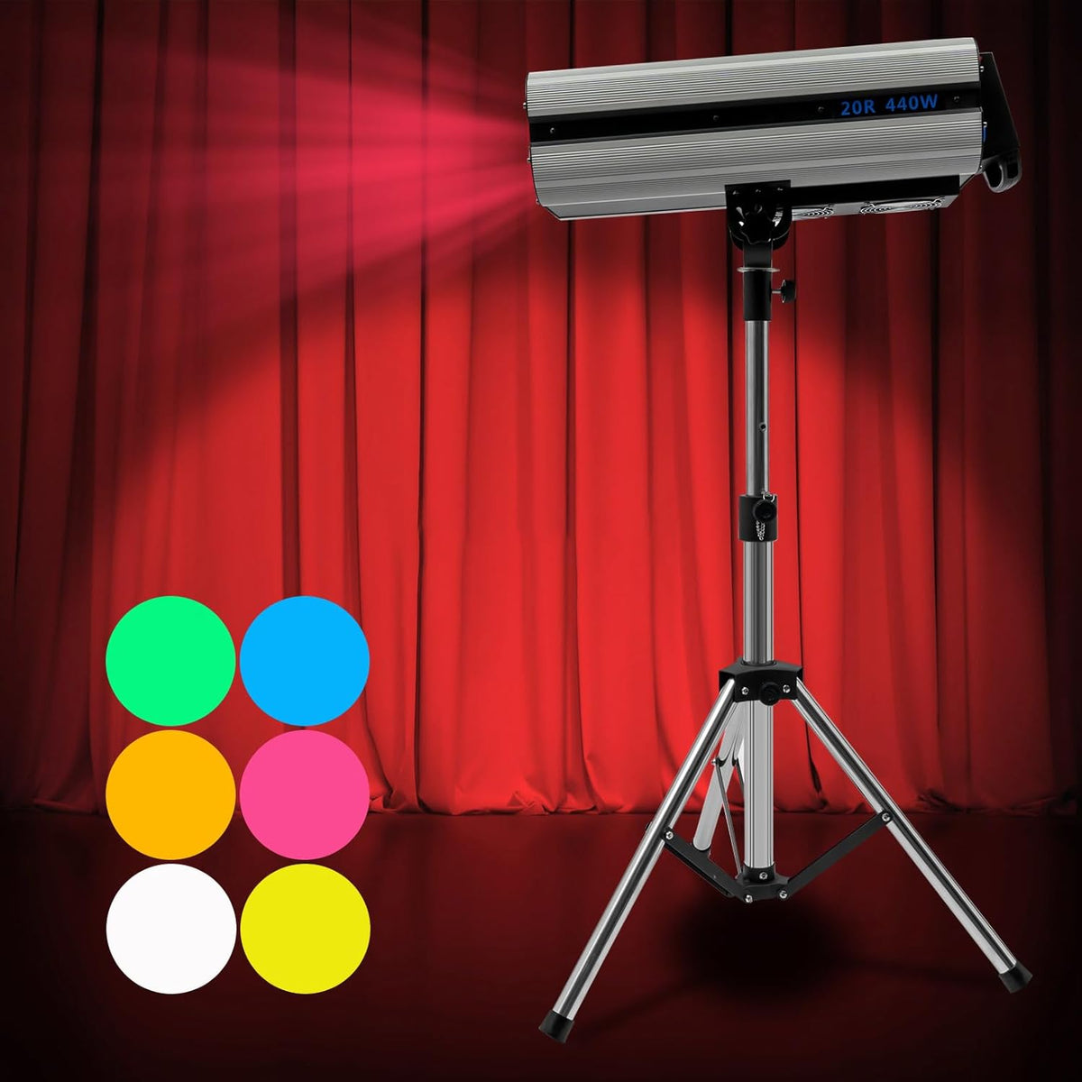 Follow Spotlight for Stage, 440W LED Spot Light DJ Lighting with Control Panel & Adjustable Stand