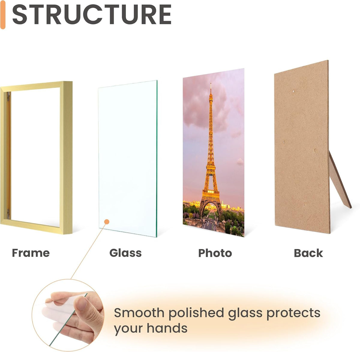 upsimples 8x10 Picture Frame Set of 3, Made of High Definition Glass for 8 x 10, Wall and Tabletop