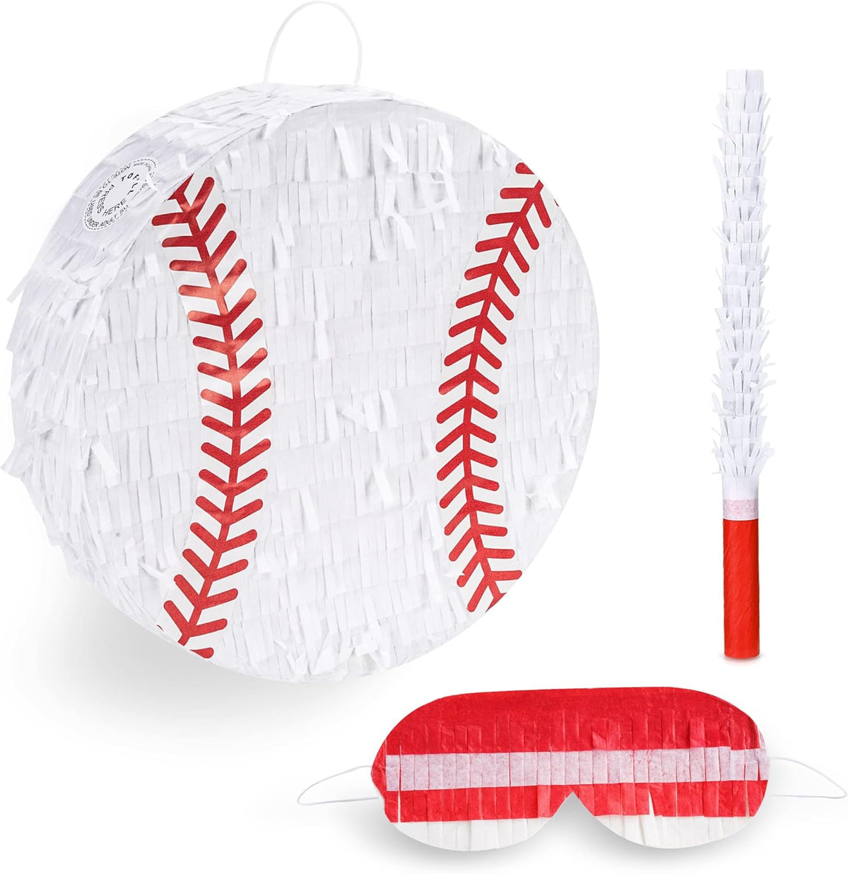 Baseball Pinata Bundle with a Blindfold and Bat (13"x13"x4"), Baseball Pinata for Boys, Perfect for