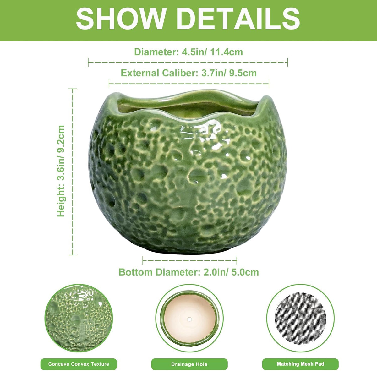 Ceramic Plant Pots - 4 inch Plant Pot with Drainage Hole, Small Pots for Plants Indoor Outdoor