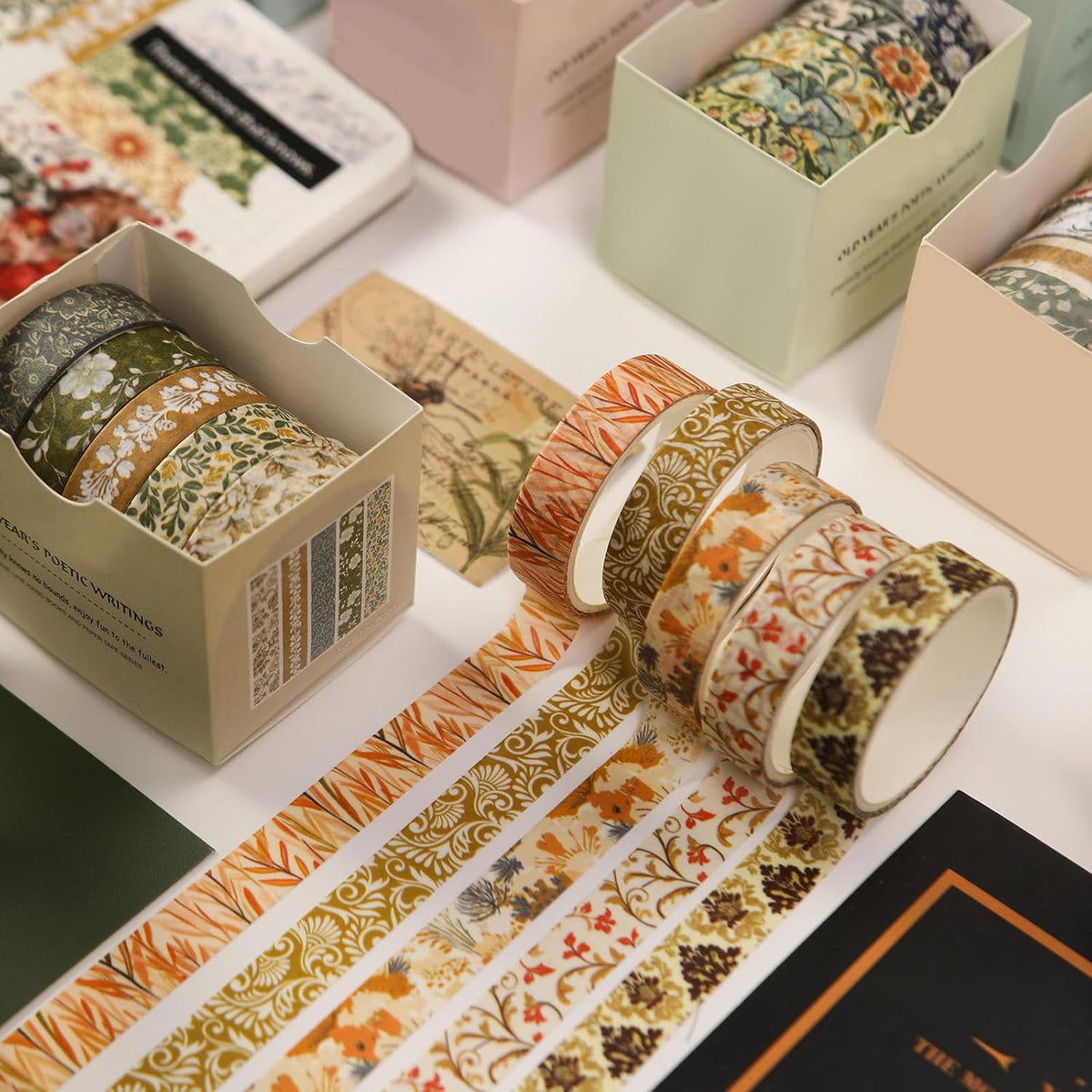 YUBBAEX 60 Rolls Value Washi Tape Pack Retro Arts Masking Tape Basic Patterns Decorative for DIY