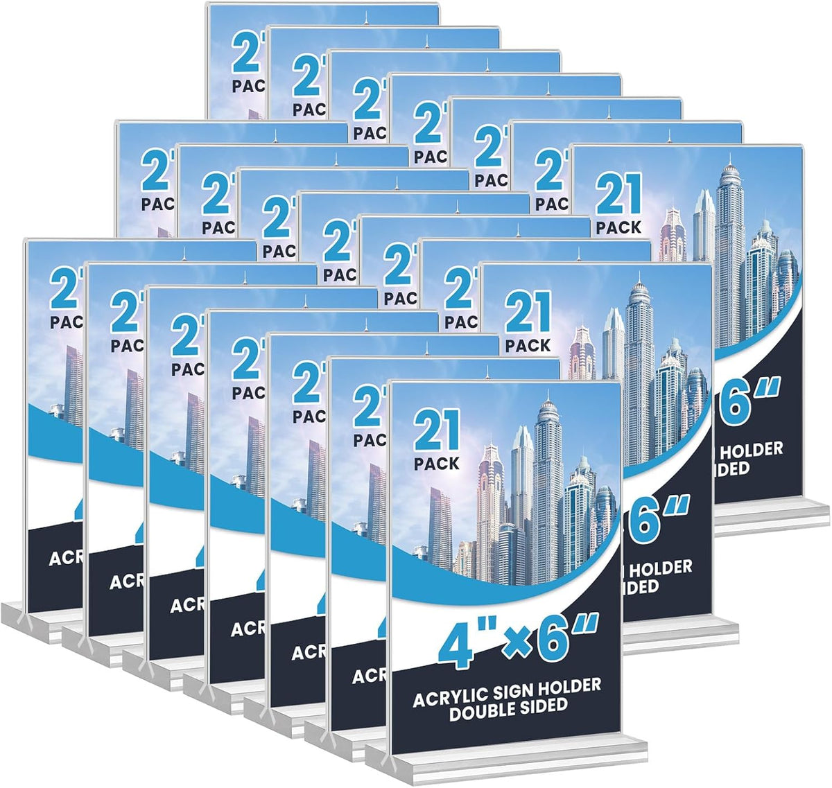 Acrylic Sign Holder 4x6, 21 Pack Clear Table Menu Vertical Double Sided Display, Plastic Menu Stand