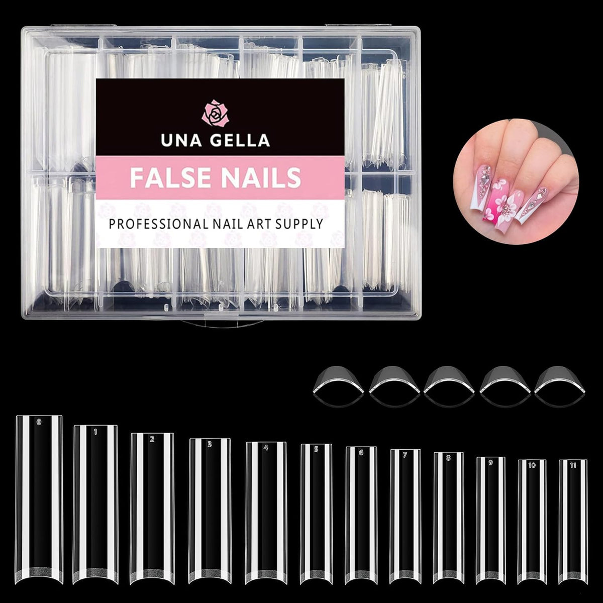 UNA GELLA Tapered Square Nail Tips XXL 216 PCS No C Curve Nail Tips Extra Long Straight Nails Half