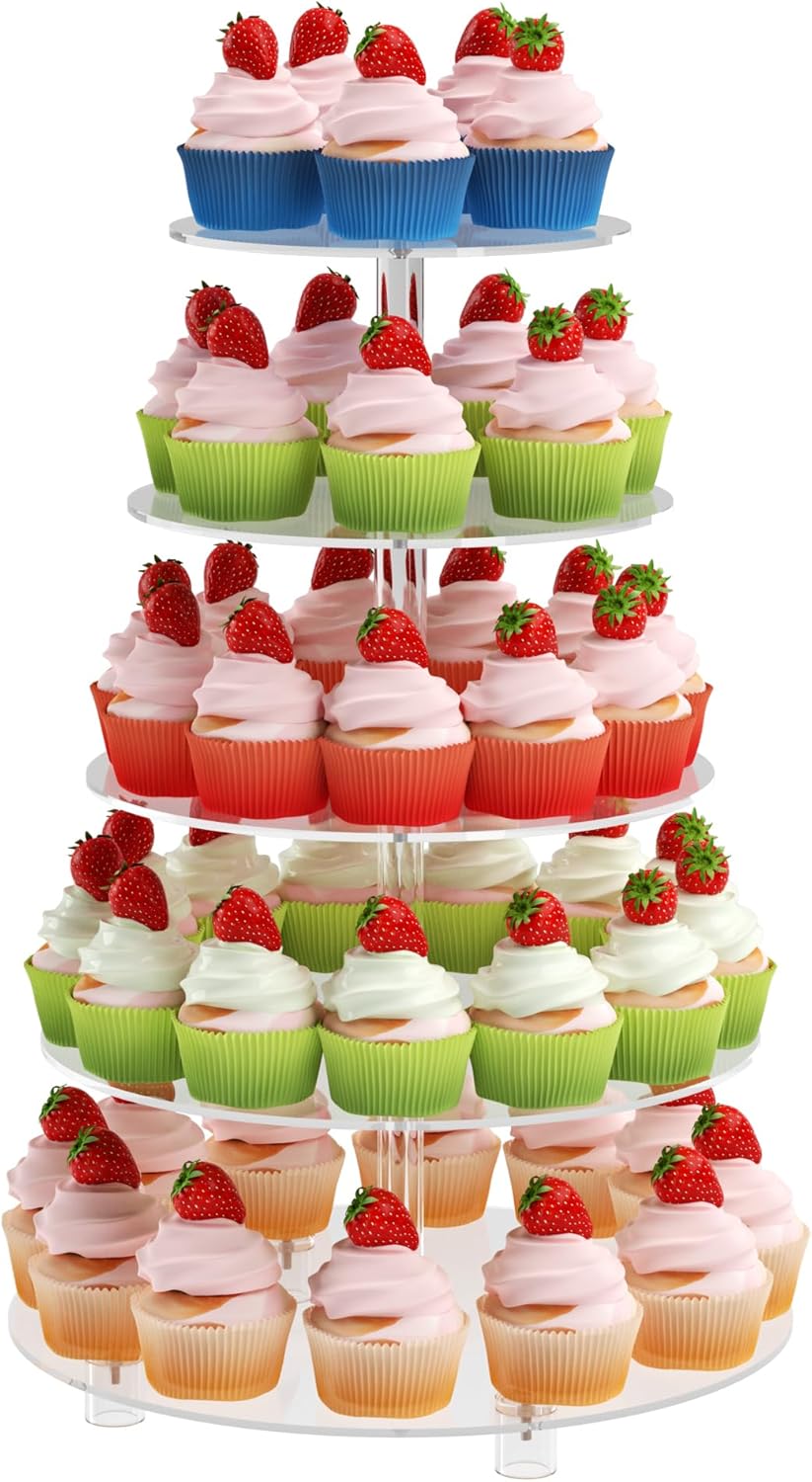 Cupcake Stand for 50 Cupcakes, 5 Tier Cupcake Holder, Clear Round Cupcake Tower, Acrylic Cupcake
