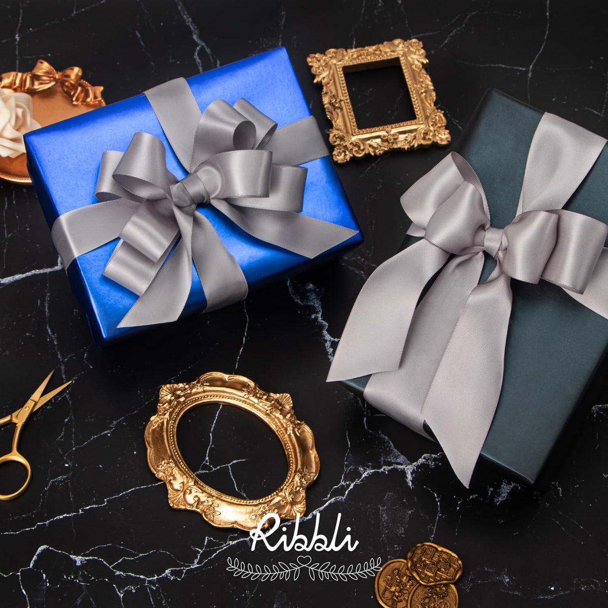 Ribbli Silver Double Faced Satin Ribbon,1” x Continuous 25 Yards,Use for Bows Bouquet,Gift