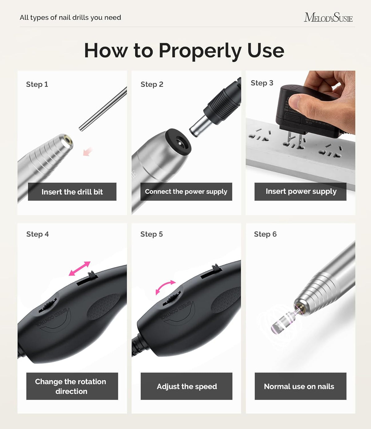 MelodySusie Portable Electric Nail Drill,PC120B Compact Efile Electrical Professional Nail File Kit