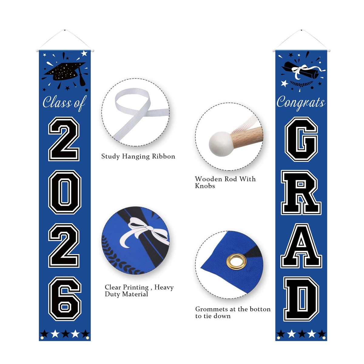 DAZONGE 2026 Graduation Decorations Blue, Congrats Grad Porch Banner for Any Schools or Grades 2026
