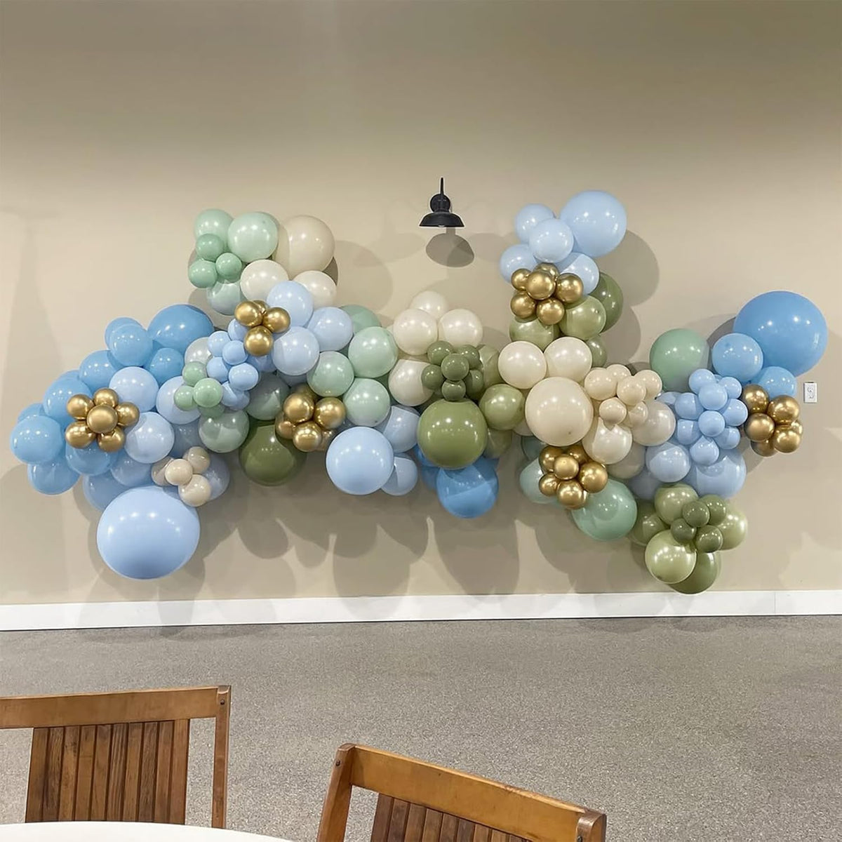 Dusty Blue Green Balloons, 60 Pcs 12 Inch Haze Fog Blue Sage Green Balloons with Sand White
