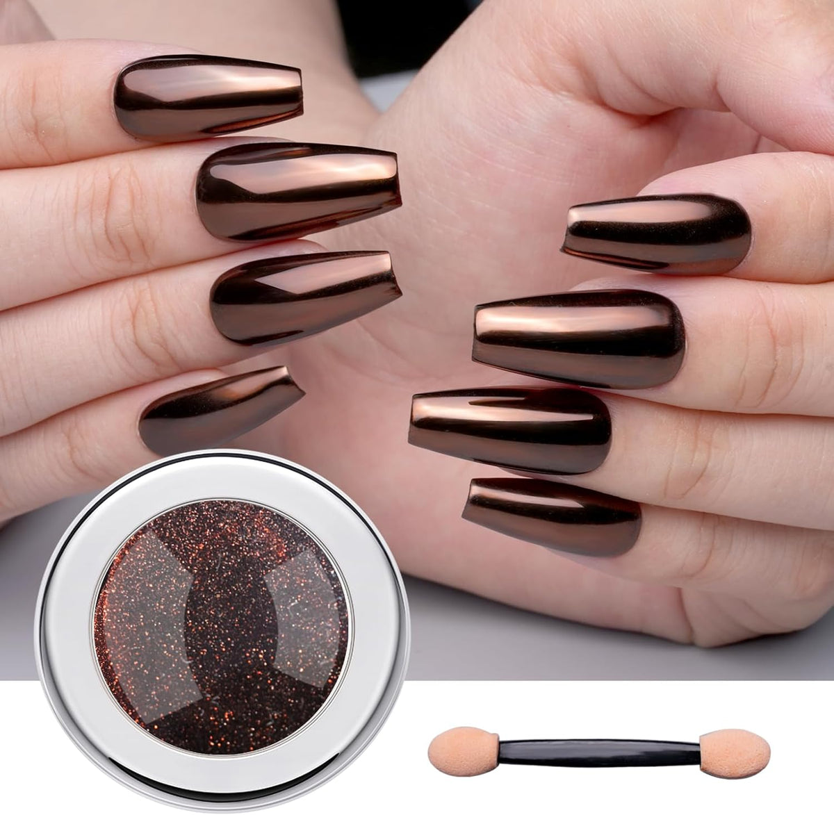 Pretty Diva Chrome Nail Powder - Coffee Chocolate Effect Nail Art Mirror Chrome Nail Powder, Brown