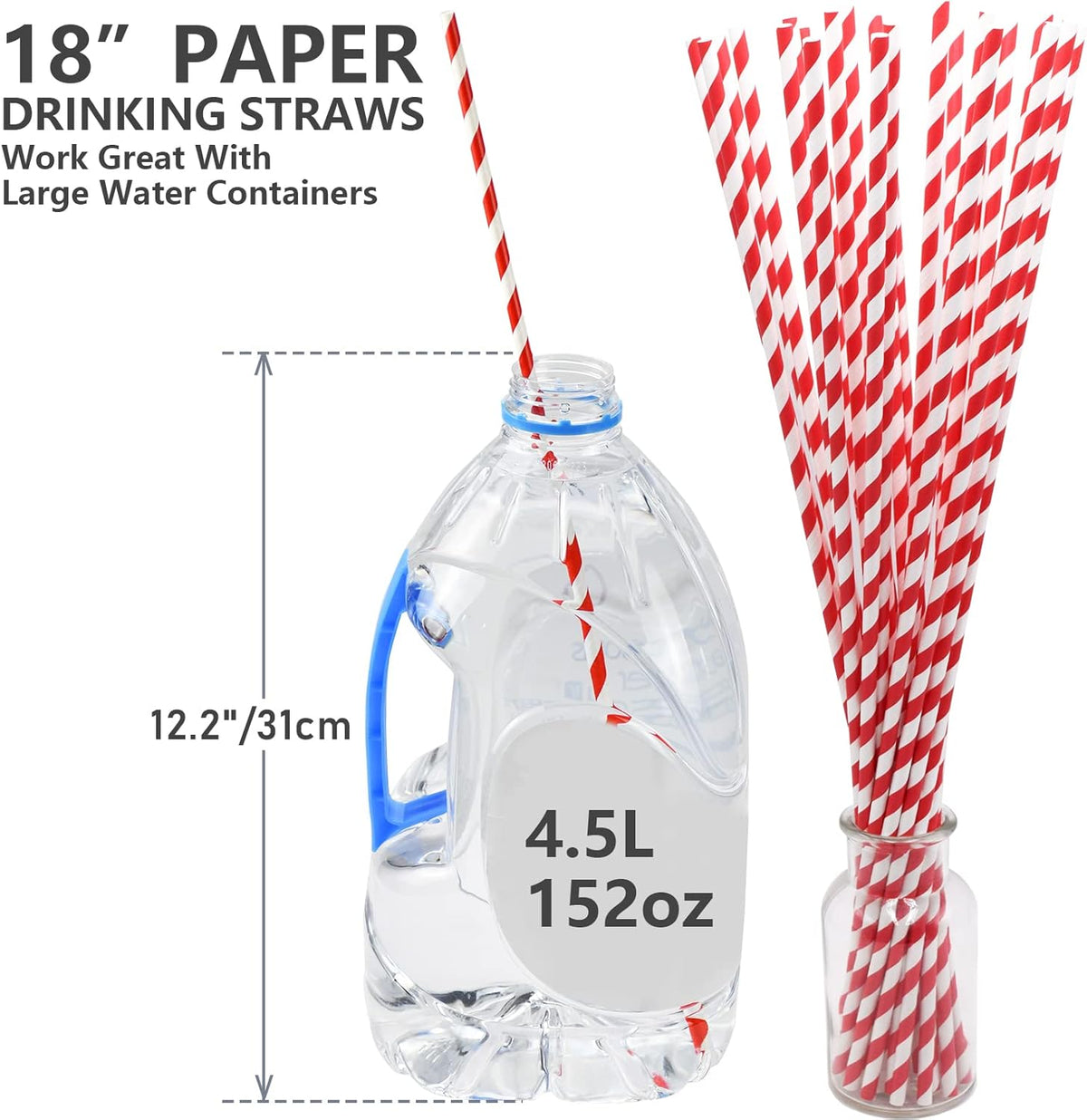 18 Inch Extra Long Paper Drinking Straws - For Large Drinks, Cotton Candy Sticks, DIY Crafts - Red