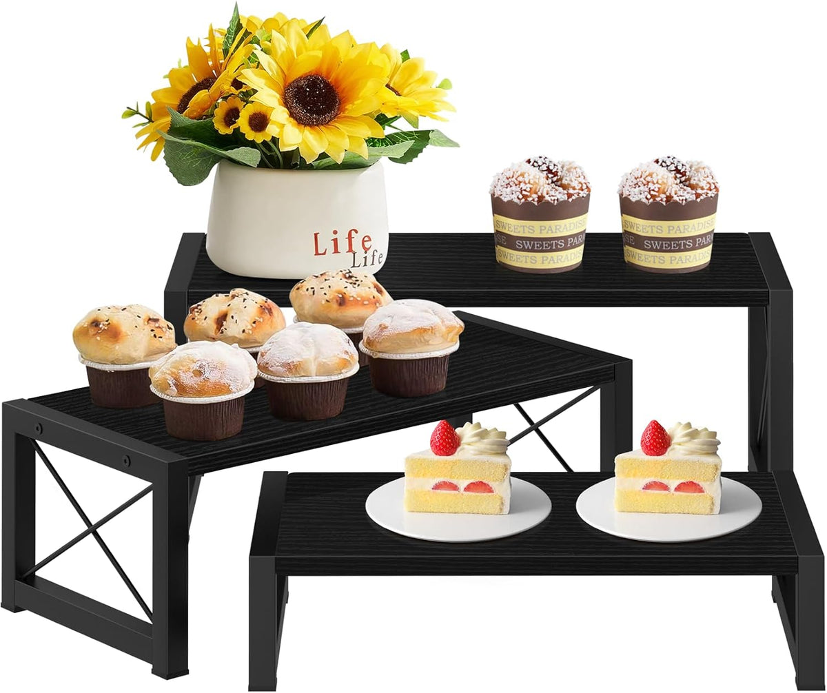 ELITEROO Black 3-Tier Wooden Cupcake and Dessert Display Stand, Multi-Tier Riser for Cupcakes