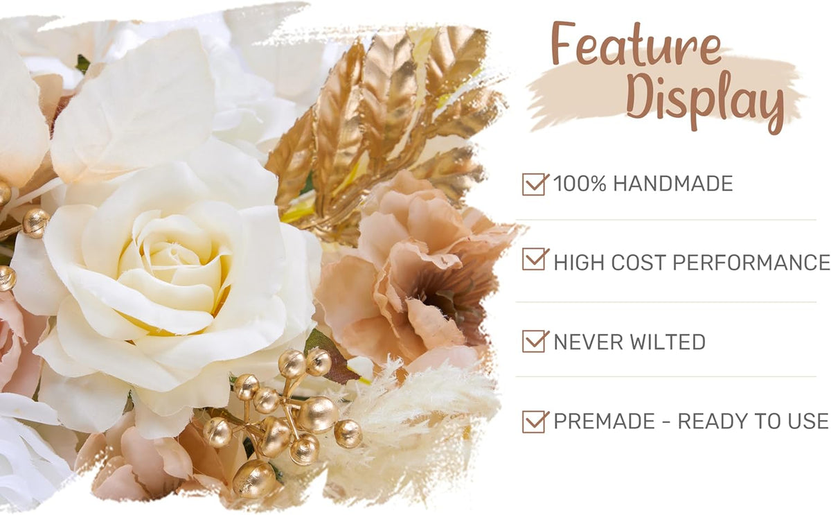 Wedding Arch Flowers with Drapes Kit (Pack of 4) - 2pcs Artificial Beige Deluxe Swag with 2pcs