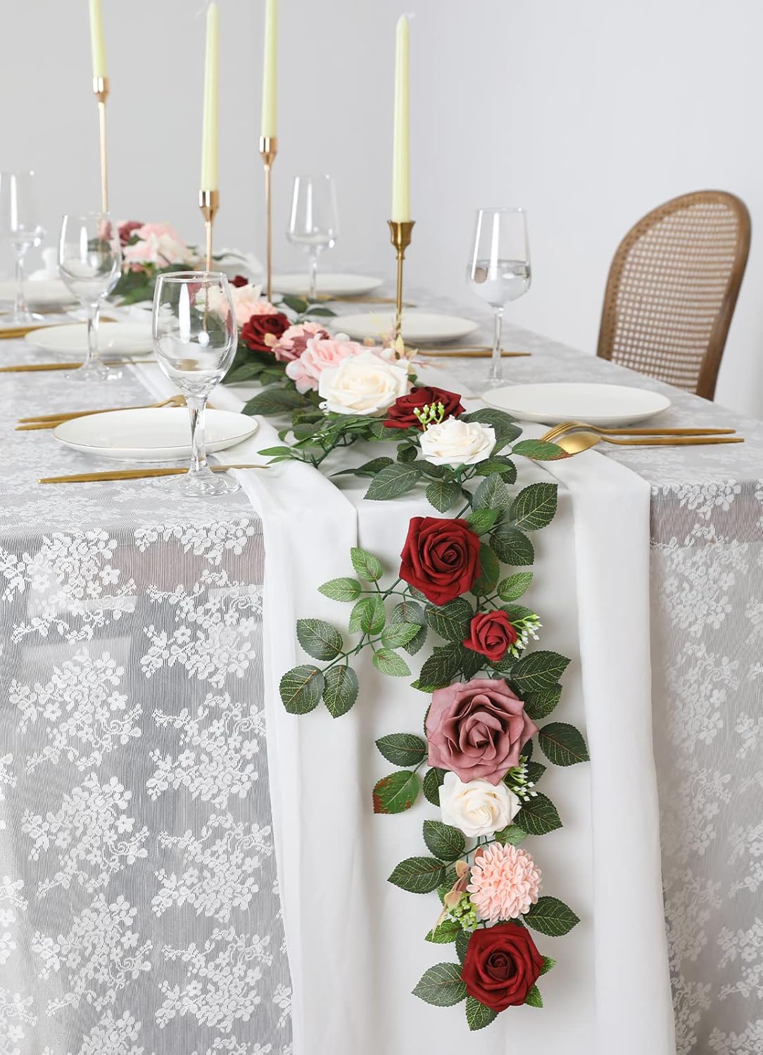 5FT Artificial Rose Flower Burgundy Fake Floral Garland for Wedding Ceremony Backdrop Arch Flowers
