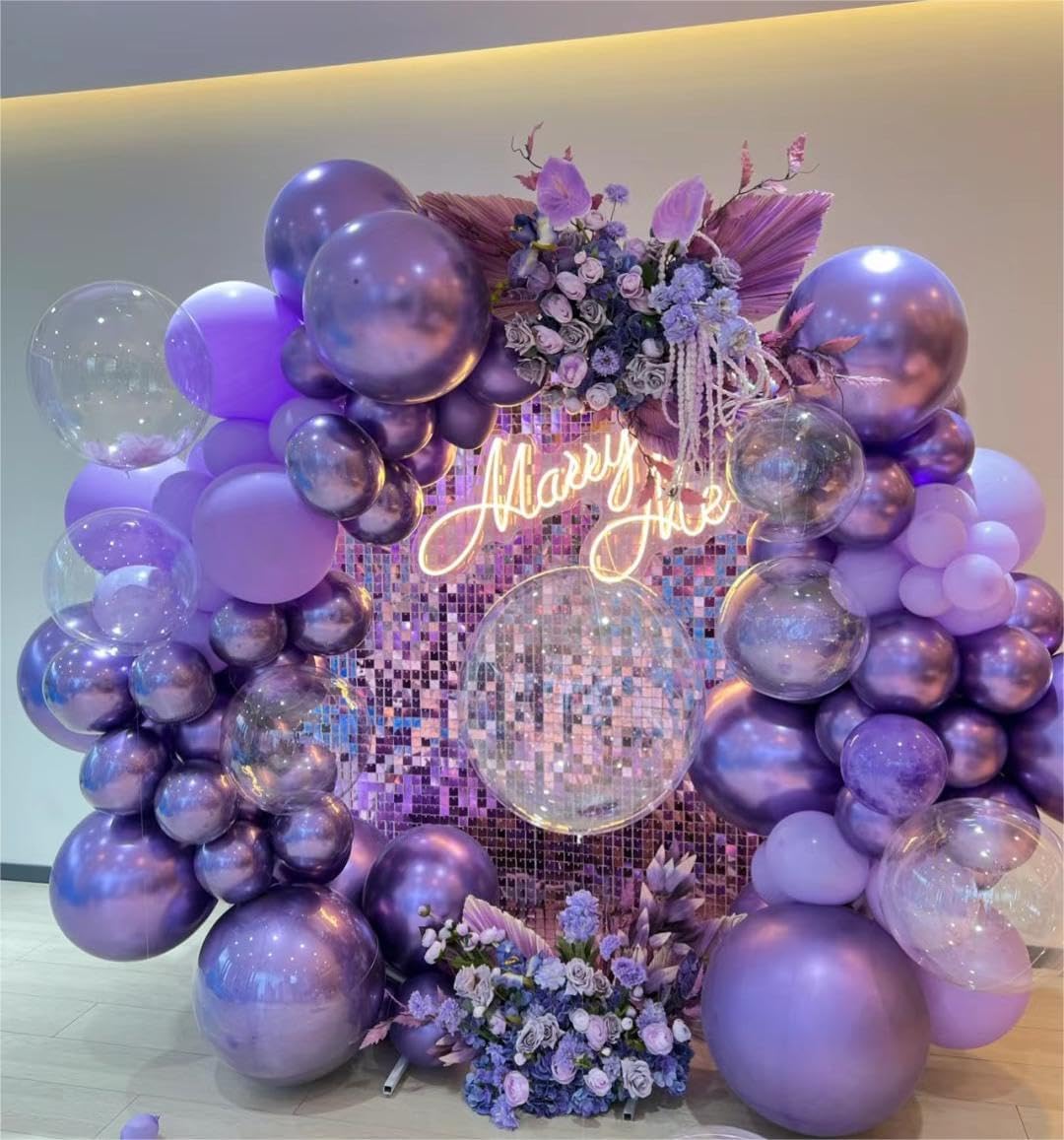 Purple Balloons Party Balloons 12inch 50Pcs 3.2g Latex Metallic Balloons Chrome Balloon Birthday