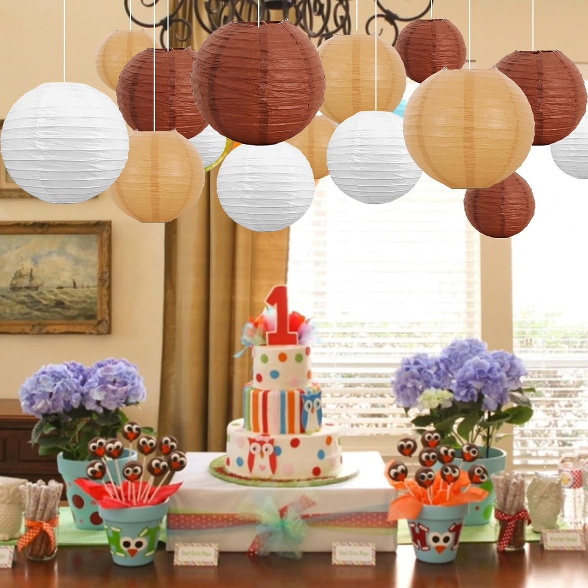 BEISHIDA 16 Pcs Brown Mix Paper Lanterns,Hanging Decorative Chinese Japanese Round Paper Lantern