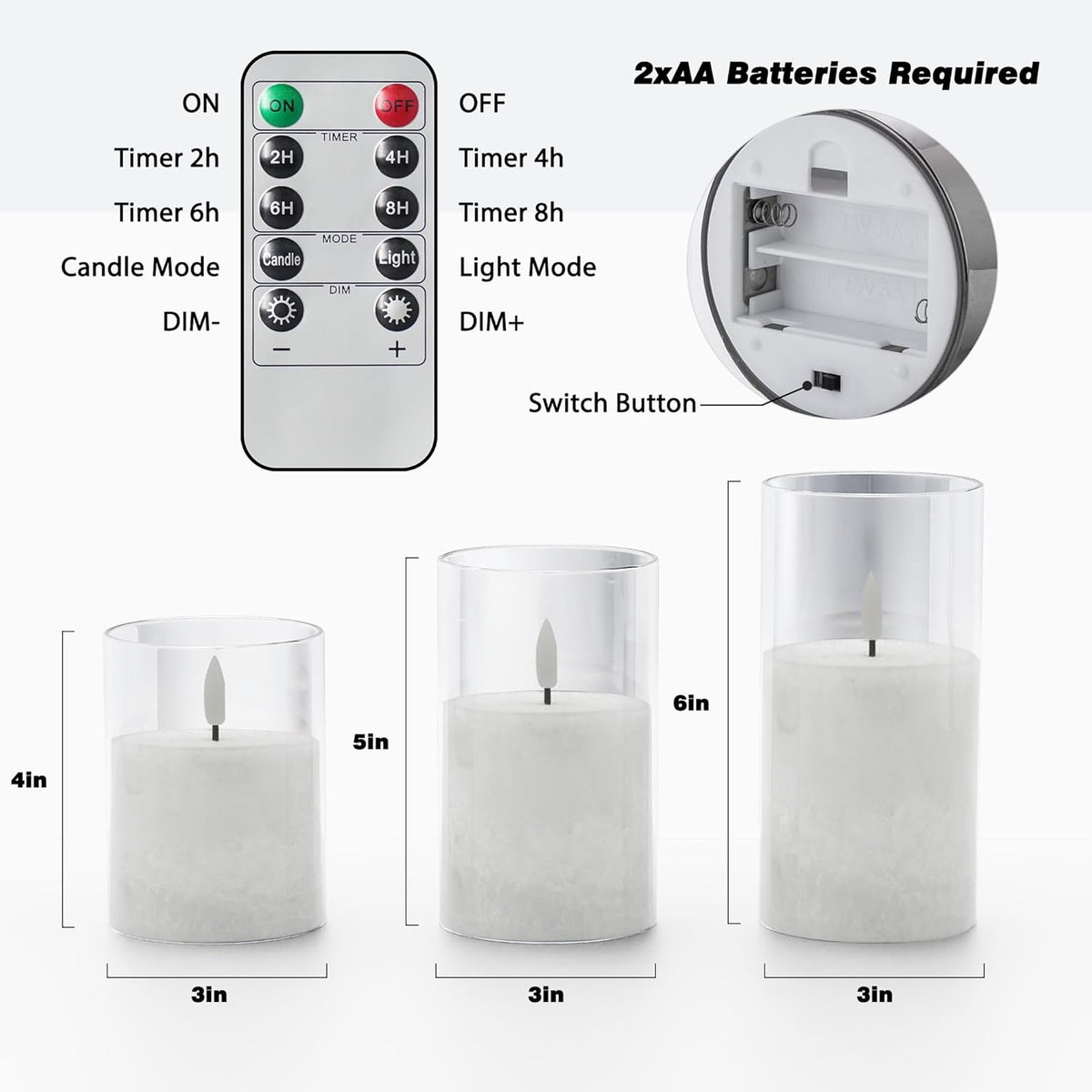 Ice Crystal Real Wax Glass Flameless Candles with Remote & Timer, Battery Operated Candles with