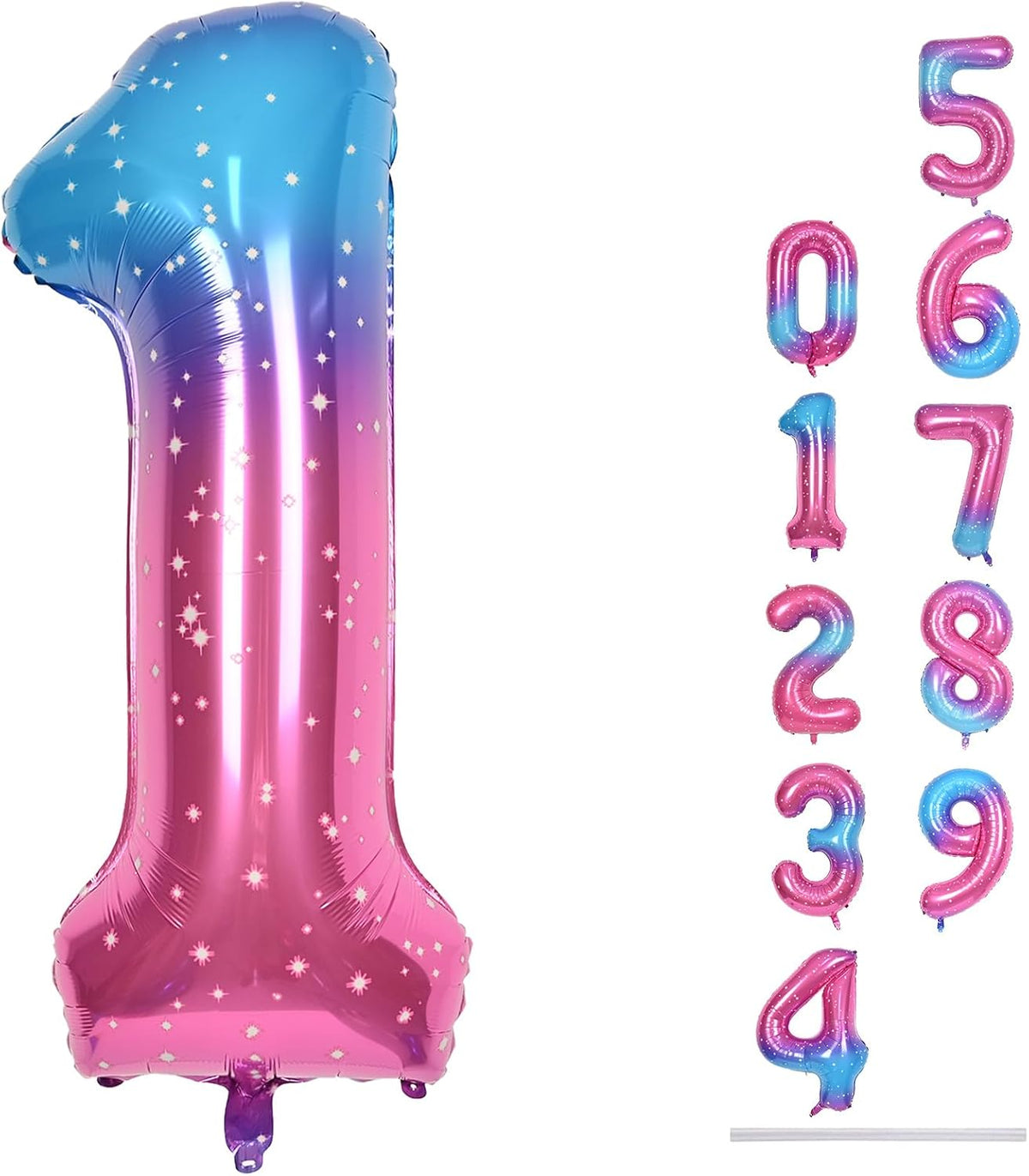 40 Inch Gradient Rainbow Number 1 Balloon for 1st Birthday Decoration, Large Self Inflating Blue
