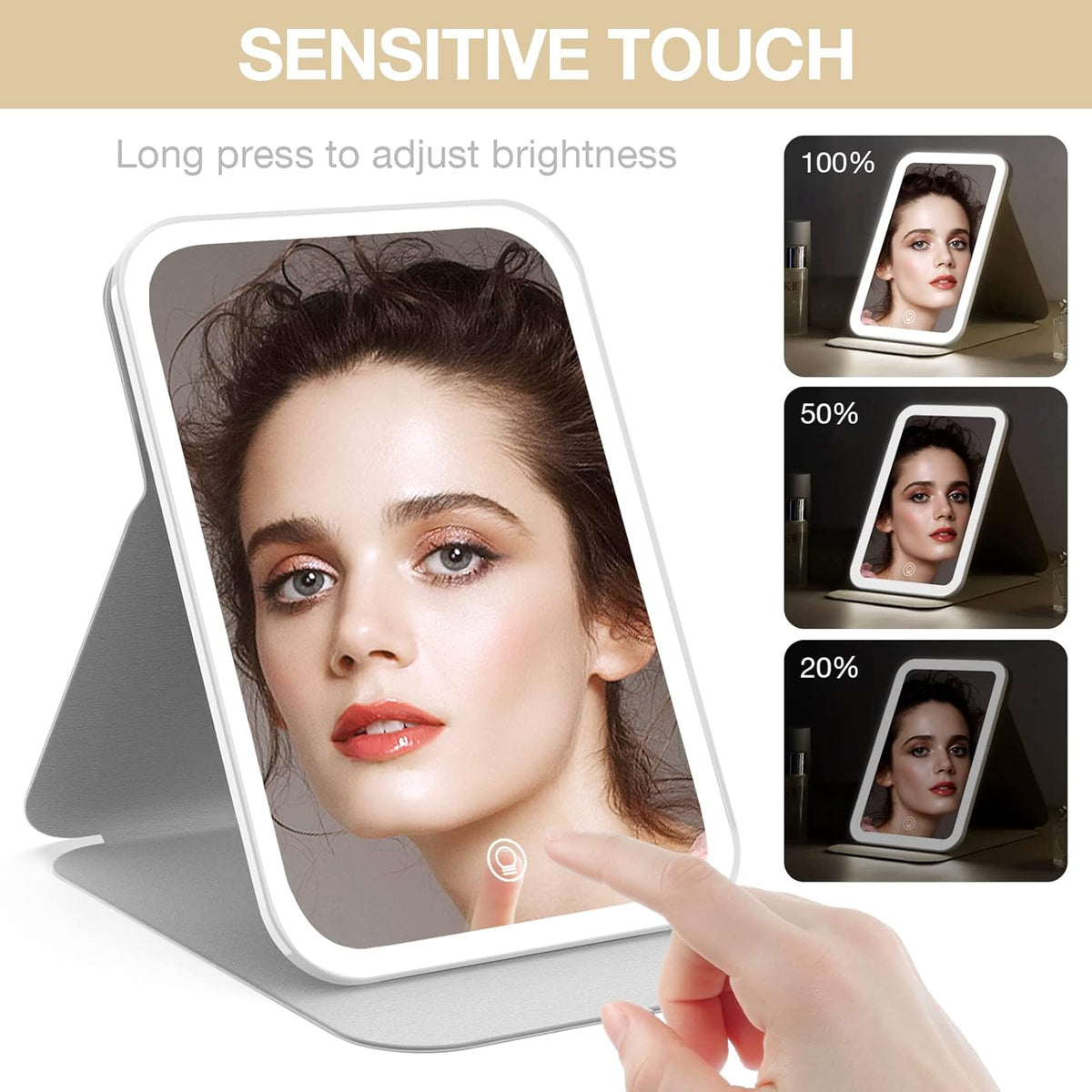 Kintion Travel Makeup Mirror, Portable LED Lighted Makeup Mirror, 360° Rotation Touch Screen Vanity