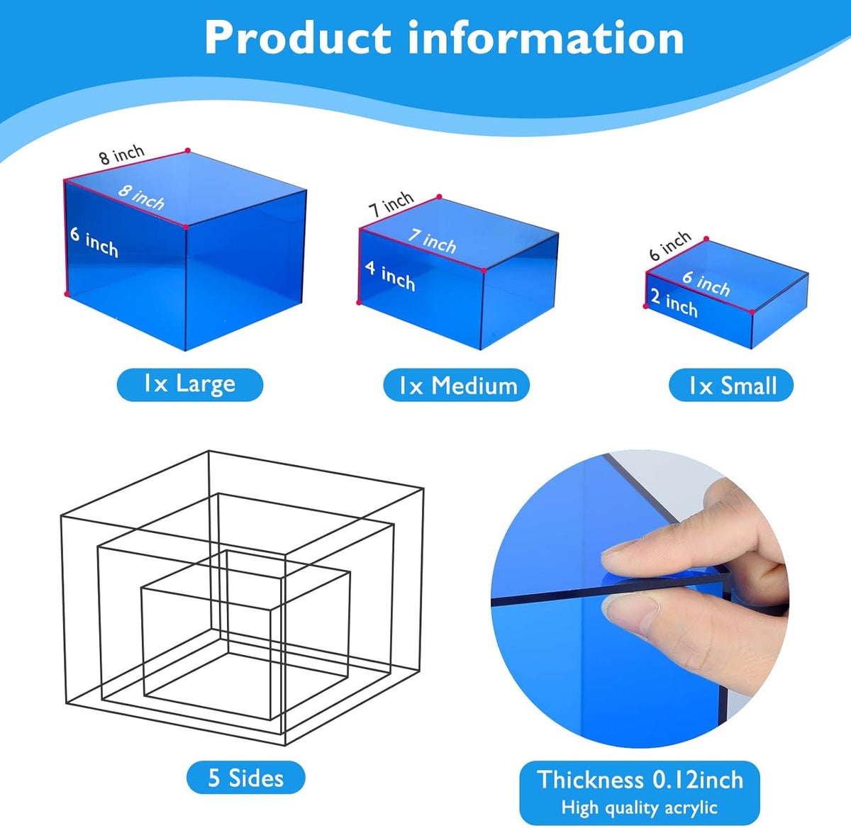 3Pcs Blue Buffet Risers Acrylic Boxes Display Food Risers for Buffet Table Platter Parties Weddings