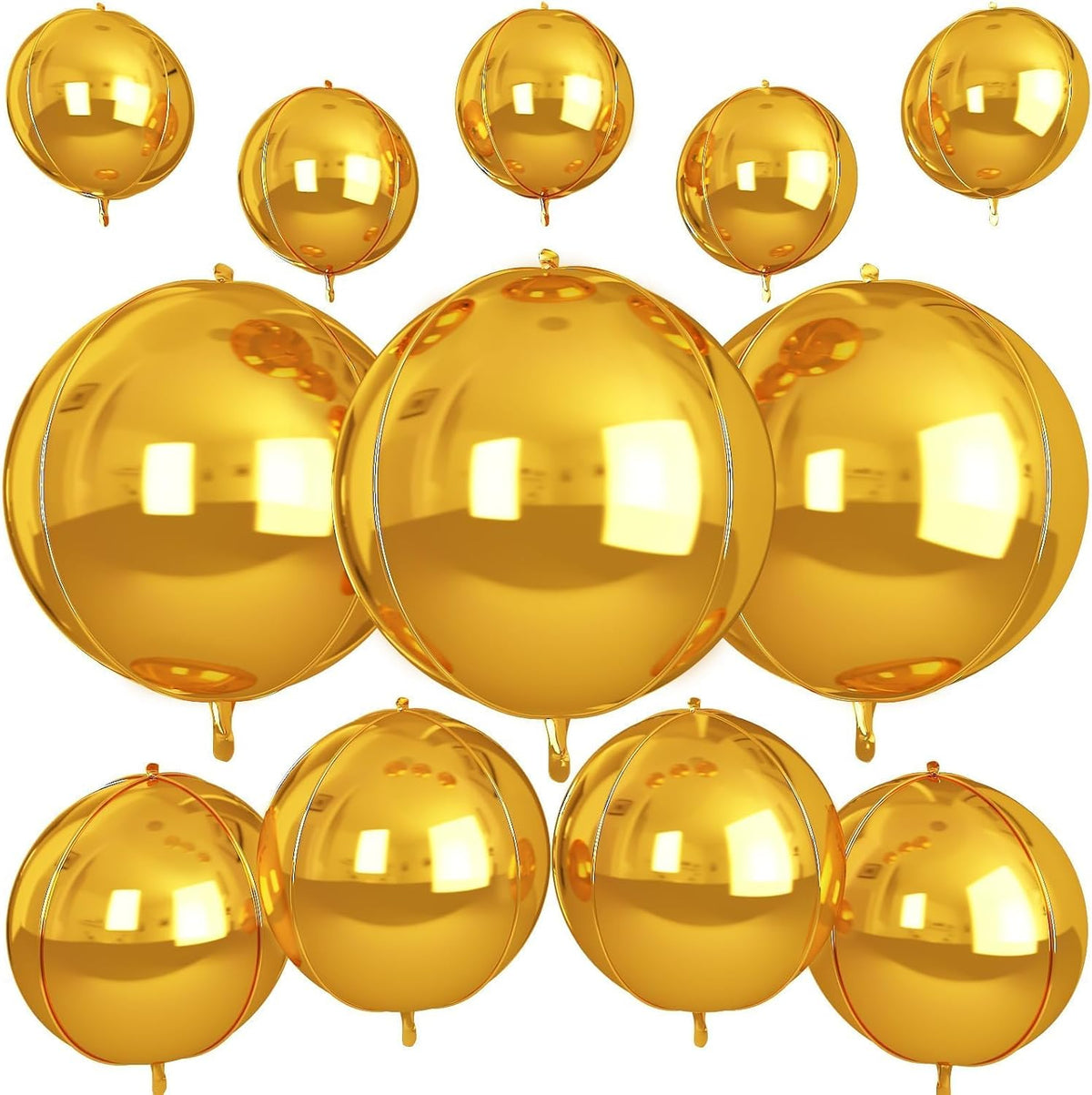 12Pcs Gold Round Foil Balloons, 22" 15" 10" 4D Ball Balloons, Metallic Gold Foil Balloon for