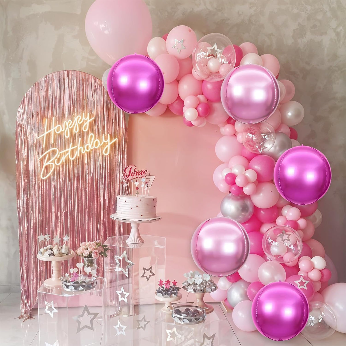 6Pcs Hot Pink and Pink Round Foil Balloons,Giant 4D Round Ball Balloons,22 Inch Metallic Pink