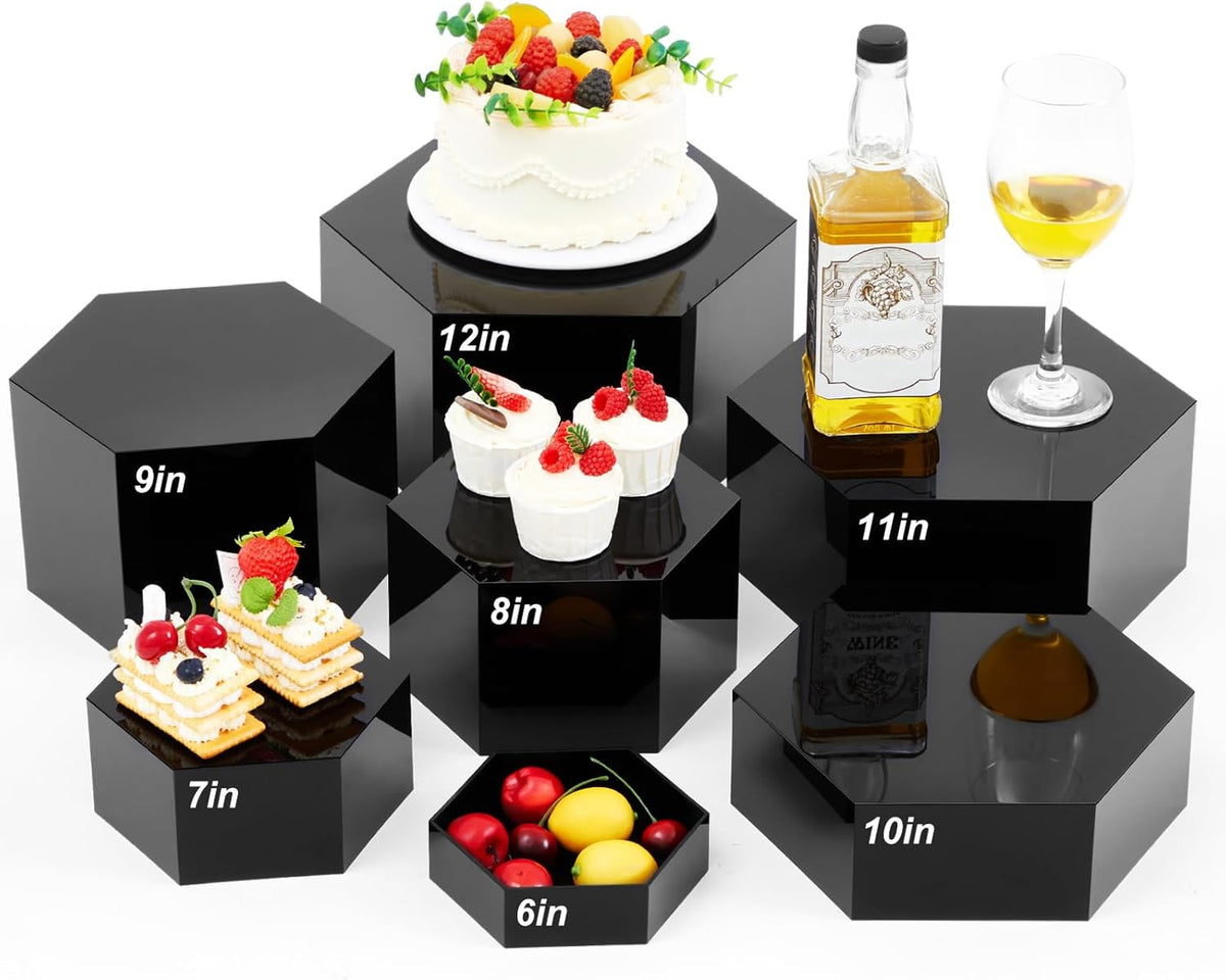 Leinuosen 7 Pcs Large Buffet Risers Set 6" to 12" Acrylic Display Box Catering Dessert Table Riser