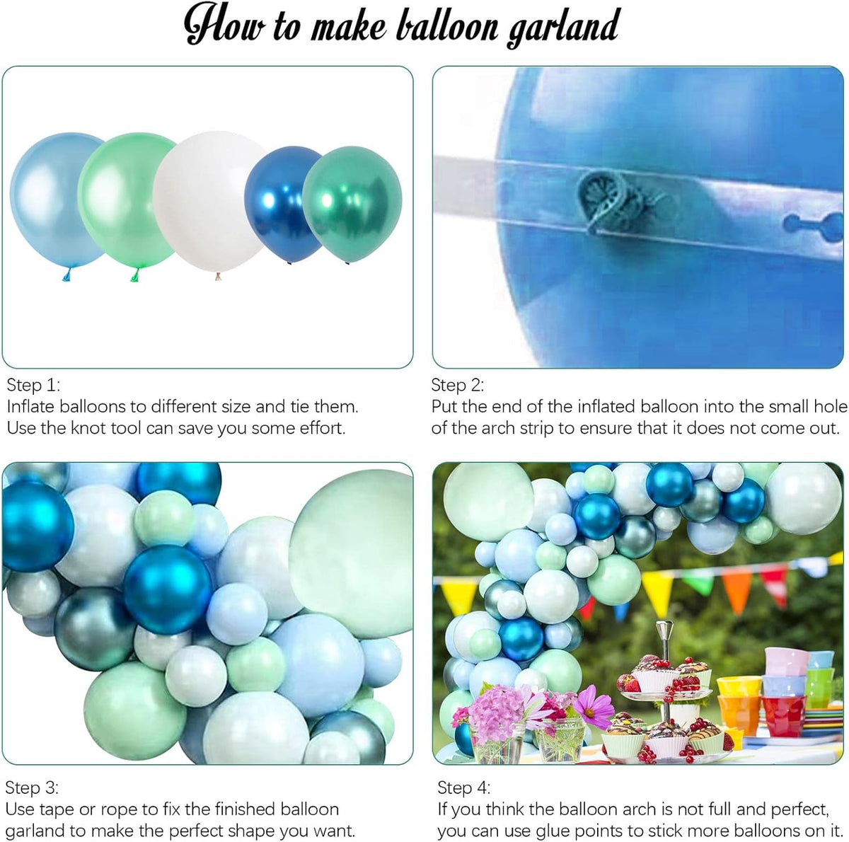 125pcs Blue Green Macaron Balloon and Metallic Blue Silver Balloon Garland Kit for Birthday