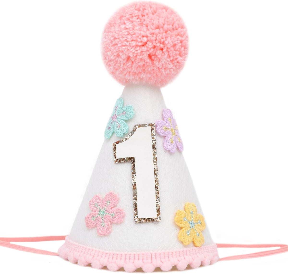 WAUAO Colorful Flower 1st Birthday Cone Hat for Girls - Cute & Adorable Floral Crown, First
