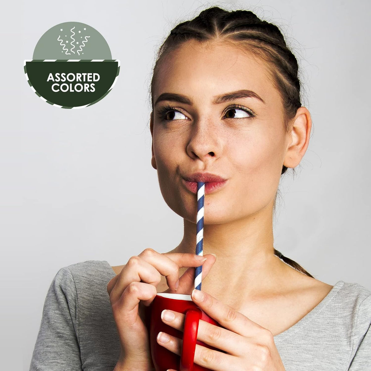 PAMI 250-Pack Compostable Paper Straws for Drinking, Assorted Colors Including Pink, Pfas