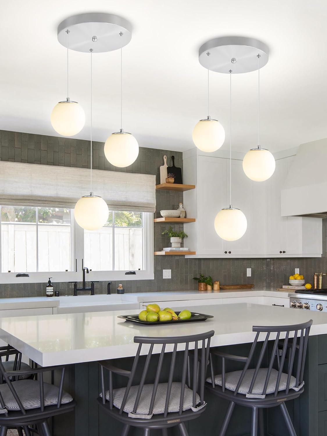Globe Glass Pendant Light Modern Silver White Globe Glass Chandelier Mid Century Chandelier 3-Light