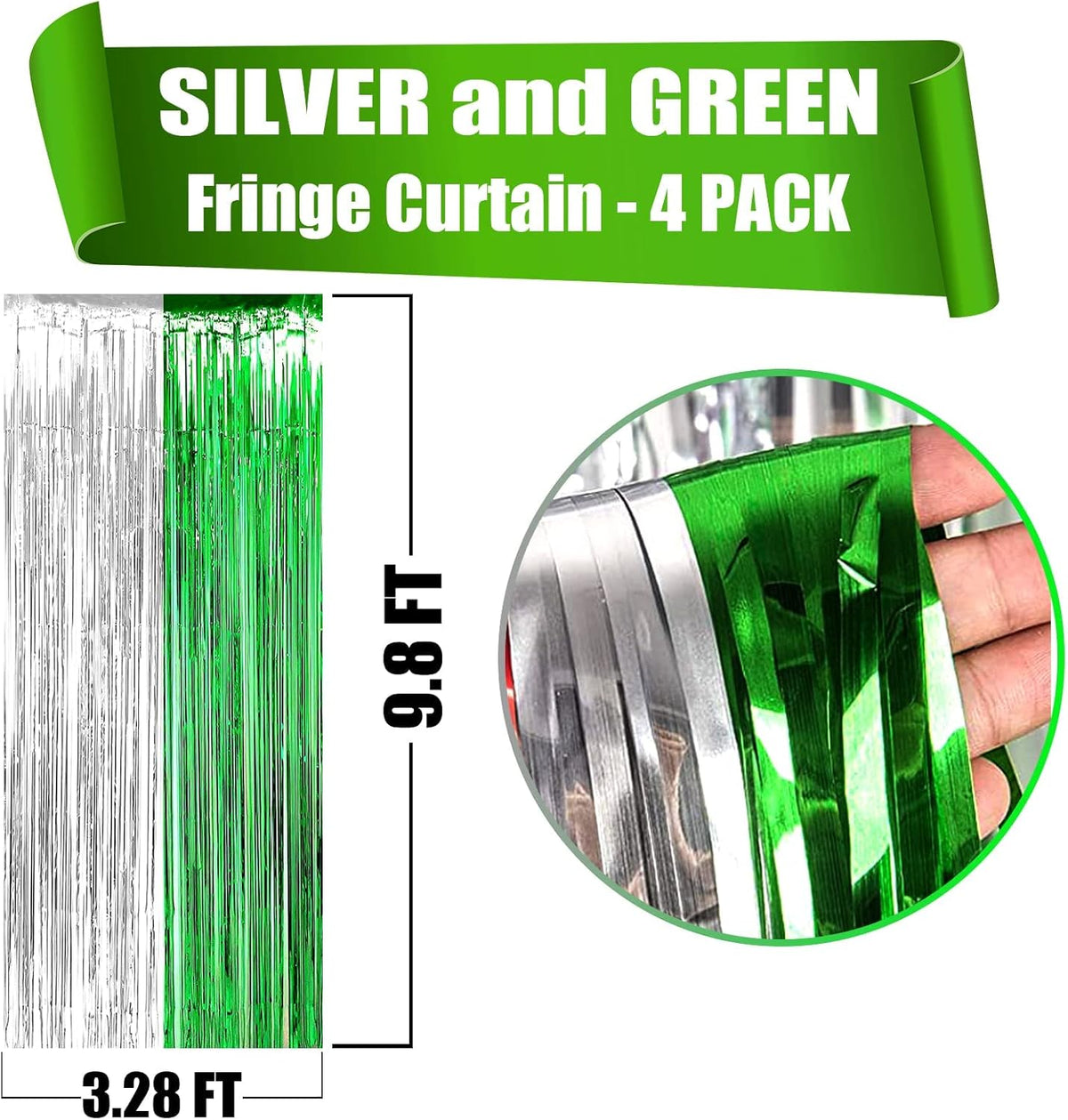 4 Pack Foil Fringe Curtain Backdrop, 3.28Ft x 8.2Ft Metallic Tinsel Foil Fringe Streamers Curtain