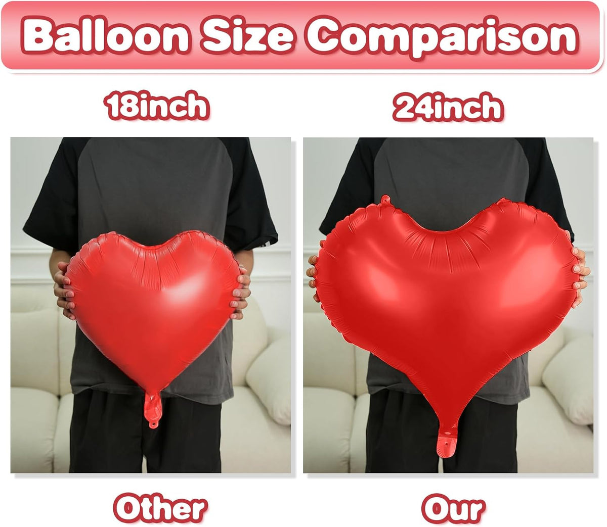Red Heart Balloons,24Inch Large Red Heart Foil Balloons for Valentine's Day Birthday Wedding Baby