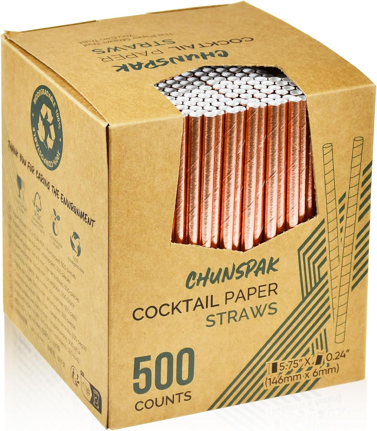 Rose Gold Paper Cocktail Straws, 5.75 inch, 500 counts, Disposable Short Small Drinking Straws for