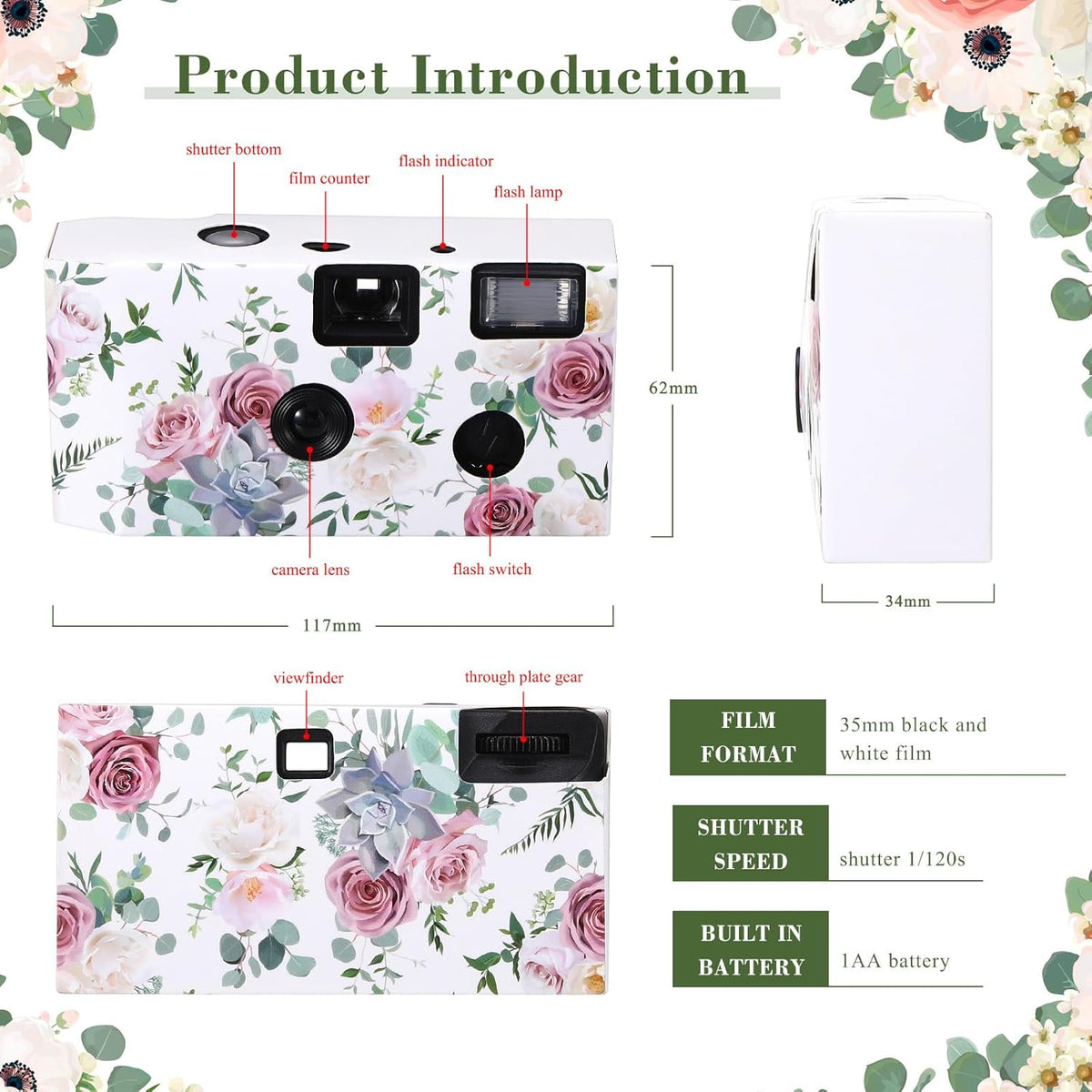 10 Pack Disposable Camera for Wedding Bulk, 34mm Single Use Camera Bulk with Flash for Gathering