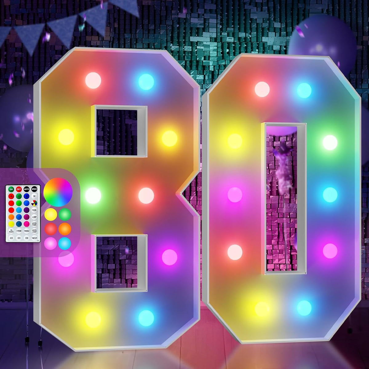 Marquee Numbers 80th-Birthday Decoration: Colorful 4FT Large Light Up 80 Year Old Birthday