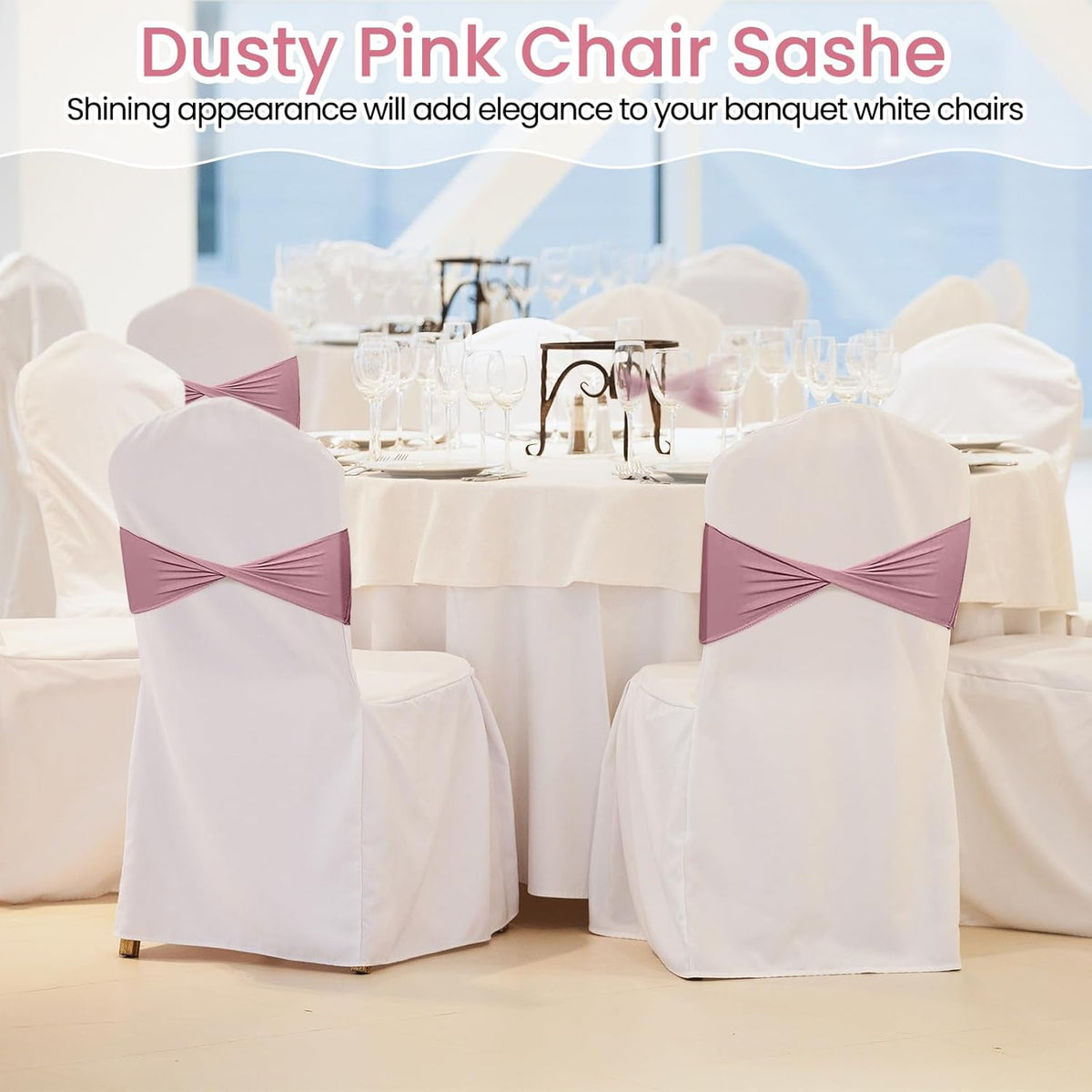 Kinlop 50 Pcs Spandex Chair Sashes Bows Chair Bands Slider Sashes for Covers Elastic Bands Ties