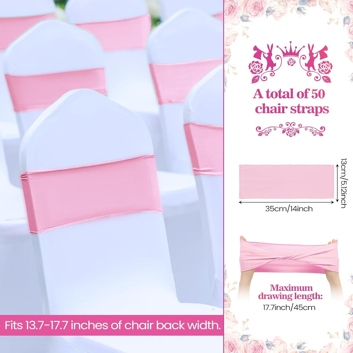 Kinlop 50 Pcs Spandex Chair Sashes Bows Chair BanB0C3V1RSWZds Slider Sashes for Covers Elastic