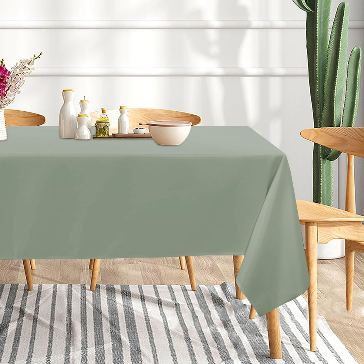 sancua 6 Pack Sage Green Tablecloth 60 x 102 Inch, Rectangle Table Cloth for 6 Feet Tables - Stain