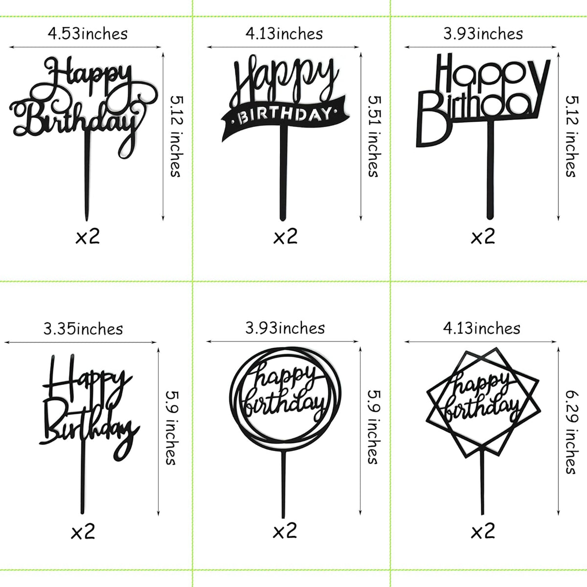 12 Pack Multi Styles Birthday Cake Topper Set, Acrylic Cake Bunting Decor Birthday Cake Picks Party