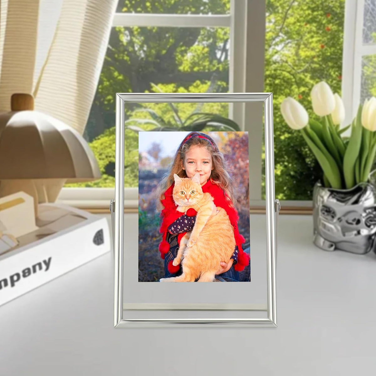 Silver Floating Frame (4"x6", Vertical), For Picture 3.5x5, 2x3, 1x2, Mini Desktop Photo Frame