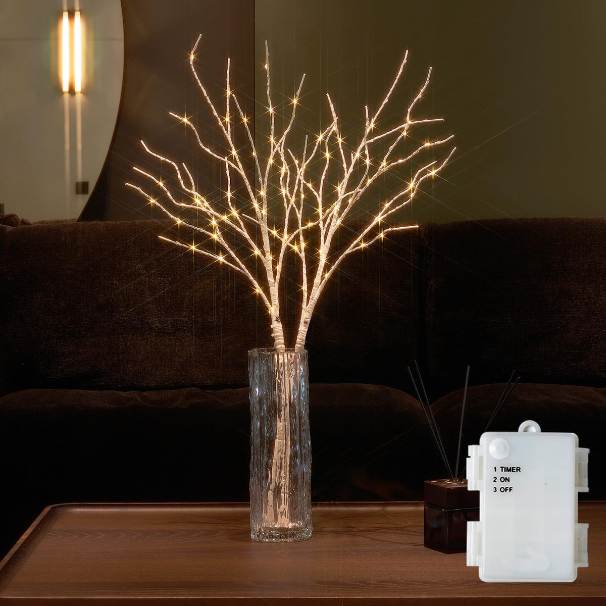 Fudios Birch Branch Lights with Timer for vase 100 LED Lighted Willow Twig 32IN Tall Battery