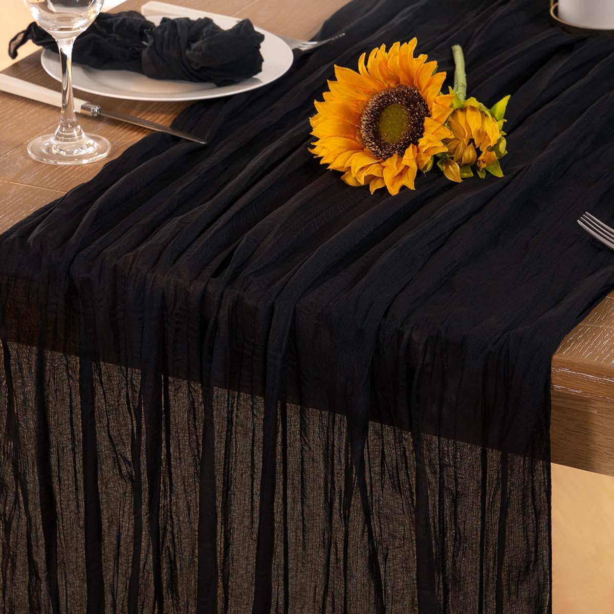 Black Halloween Table Runner Black Cheesecloth Table Runner 120 Inches Boho Gauze Fall Table
