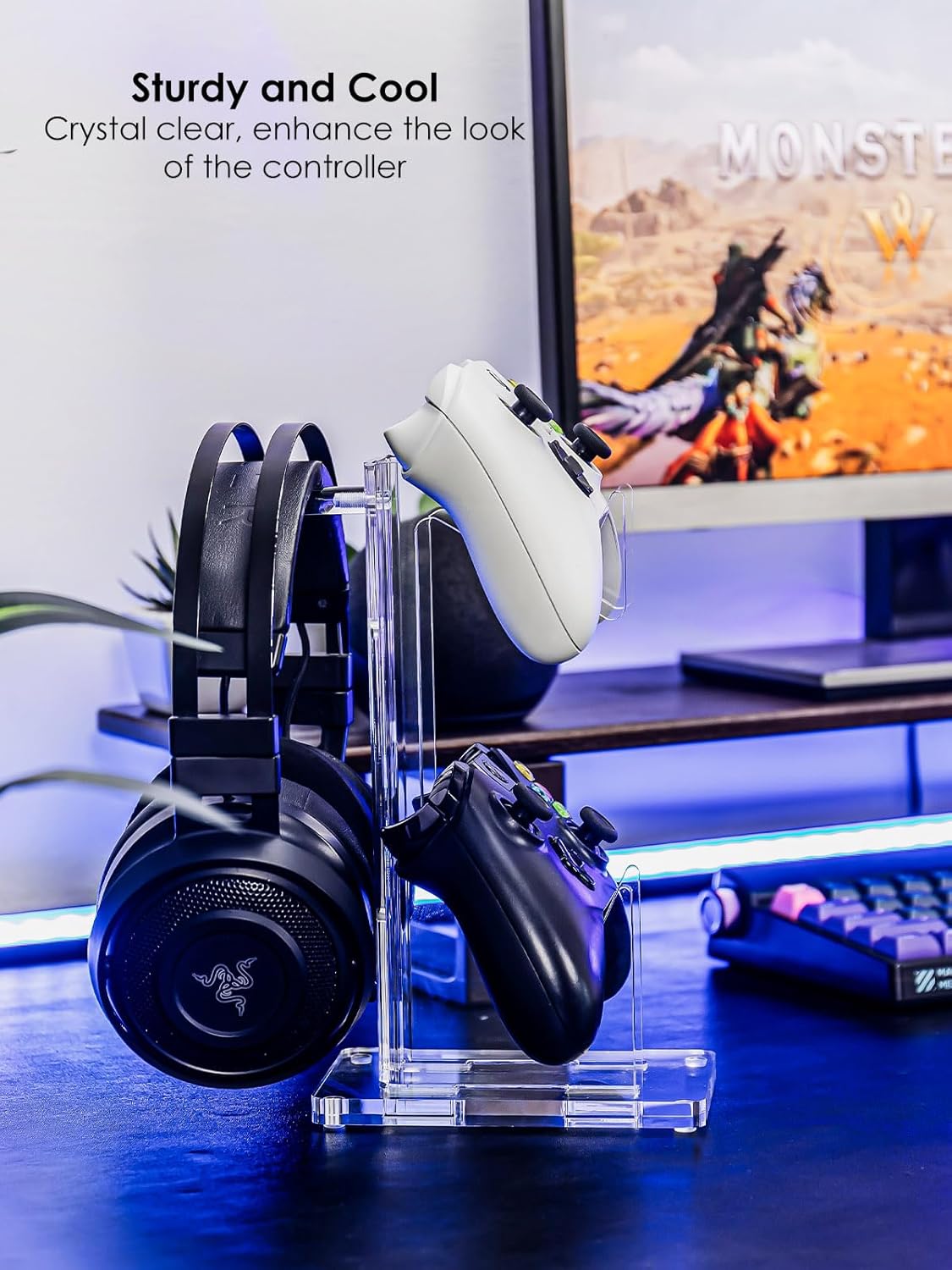 OAPRIRE Headset and Controller Stand, Space-Saving 2 Tier Game Controller Holder, Acrylic