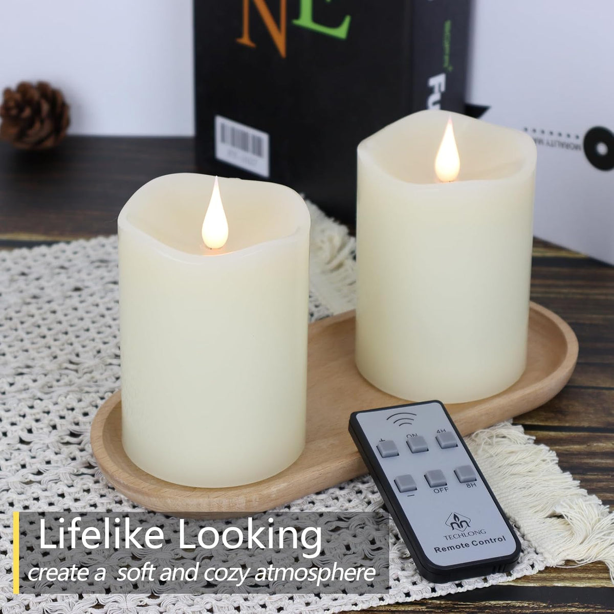 Flameless Candles Battery Operated with Remote Timer, 3D Moving Flame Flickering, Last 600+ Hours