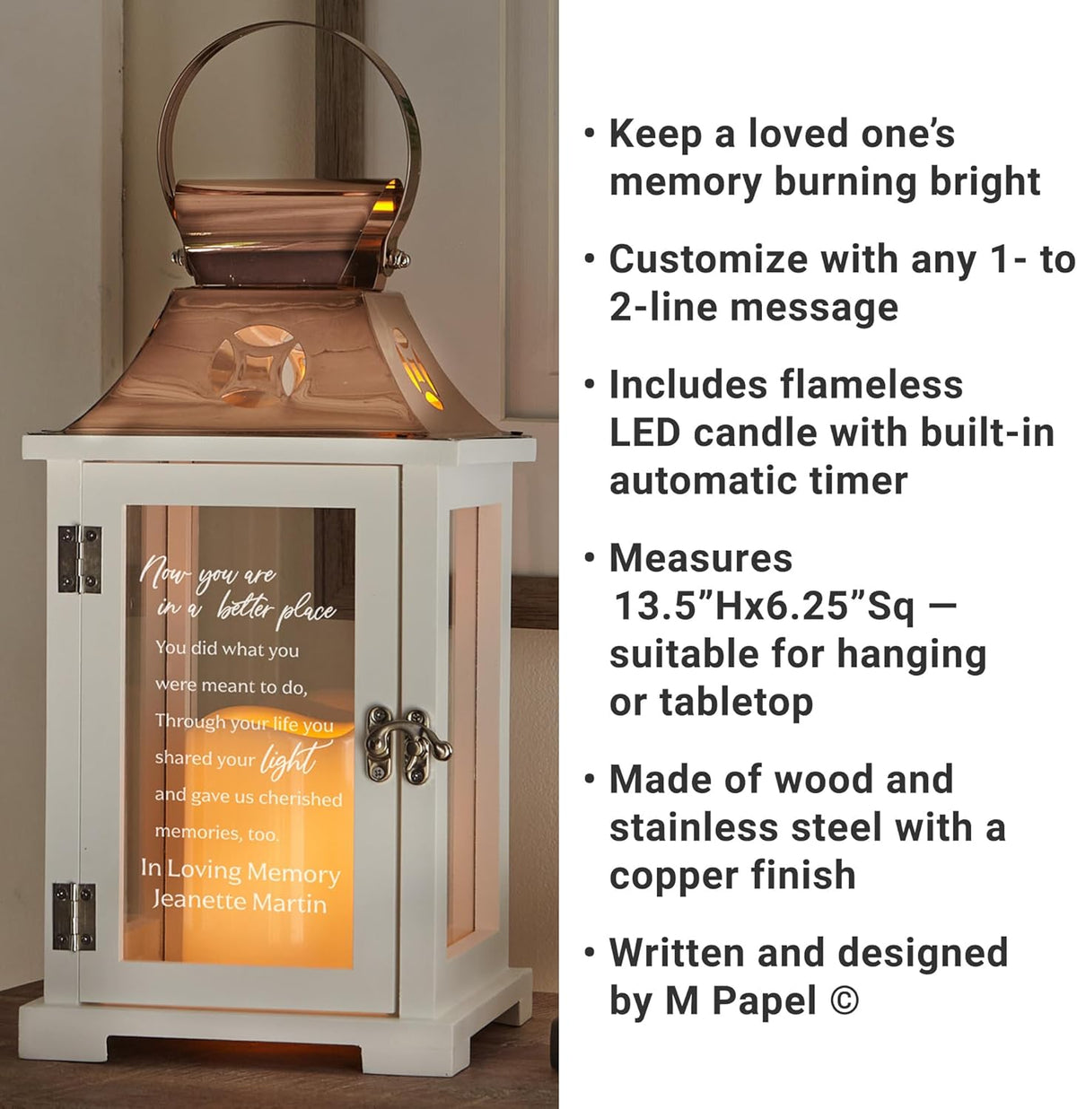 Let's Make Memories Personalized Memorial Lantern - Sympathy - Condolences - LED Candle - Automatic