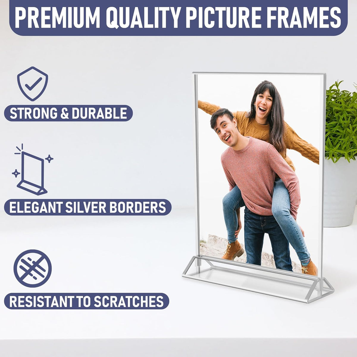 Silver Picture Frames Double-Sided, 6-Pack 5x7 Acrylic Table Number Holders, Clear Easel Stands for