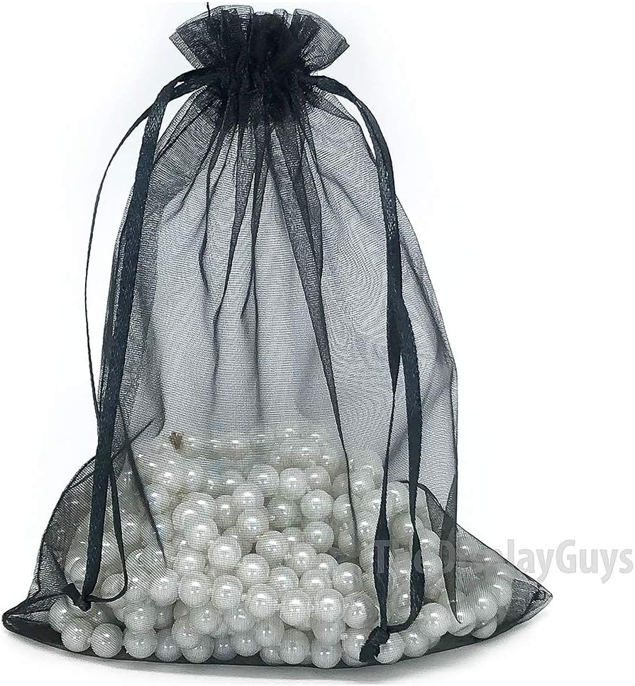 TheDisplayGuys 48-Pack 6x8 Black Sheer Organza Gift Bags with Drawstring, Jewelry Candy Treat
